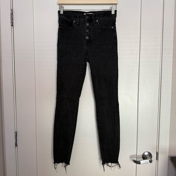 Madewell 9" High-Rise Skinny Ankle Jeans Womens Sz 27 Black Button Fly Raw Hem - Picture 1 of 15